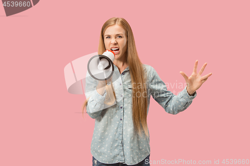 Image of Woman making announcement with megaphone