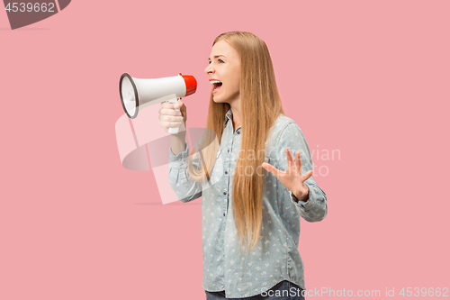 Image of Woman making announcement with megaphone