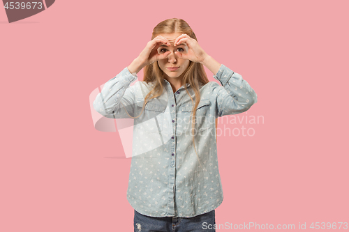 Image of The young beautiful woman looking into the distance