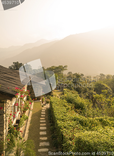 Image of Village in Himalayas Nepal at sunrise