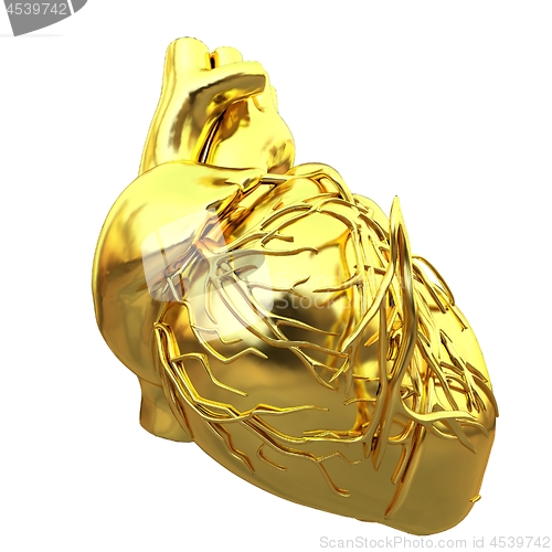 Image of Golden anatomical heart. 3d render