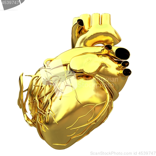 Image of Golden anatomical heart. 3d render