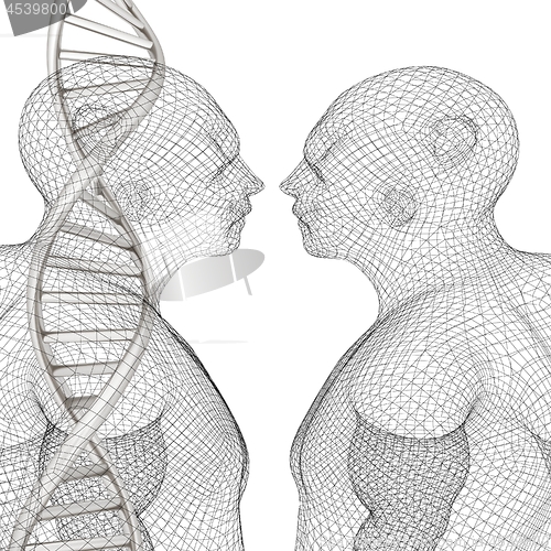 Image of 3D medical background with DNA strands and human. 3d render