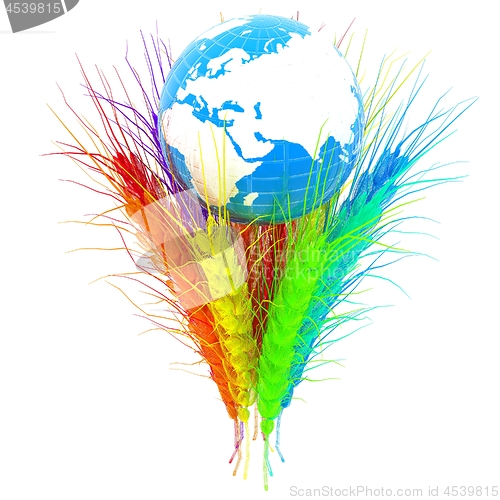 Image of Colorfull ears of wheat and Earth. Symbol that depicts prosperit