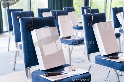 Image of modern conference room interior before starting a business semin