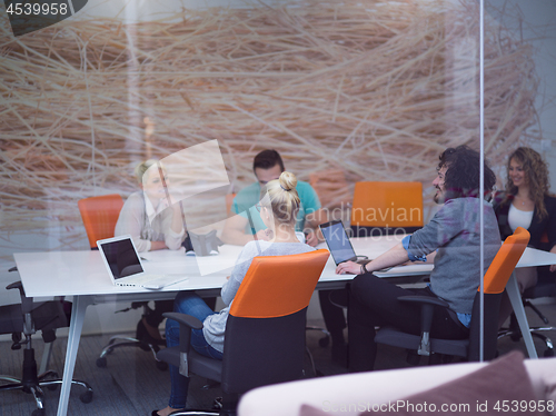 Image of Startup Business Team At A Meeting at modern night office buildi
