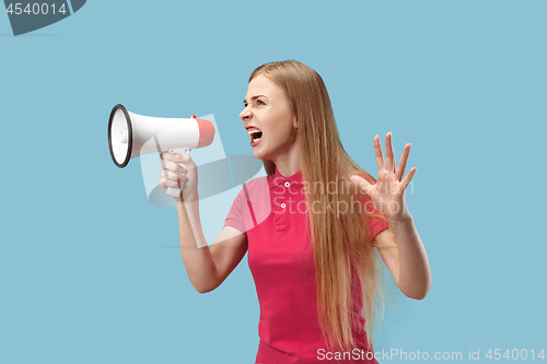 Image of Woman making announcement with megaphone