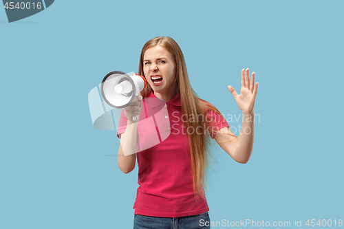 Image of Woman making announcement with megaphone