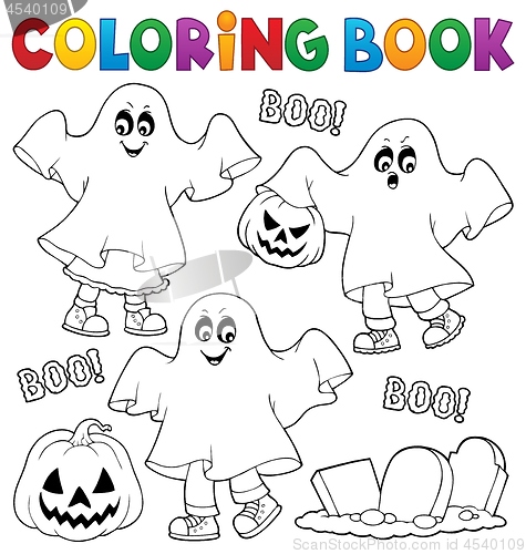 Image of Coloring book kids in ghost costumes 1