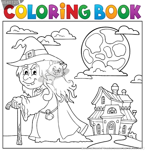 Image of Coloring book witch with cat topic 2