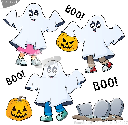 Image of Kids in ghost costumes theme image 1