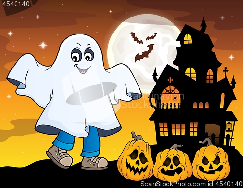 Image of Boy in ghost costume theme image 1