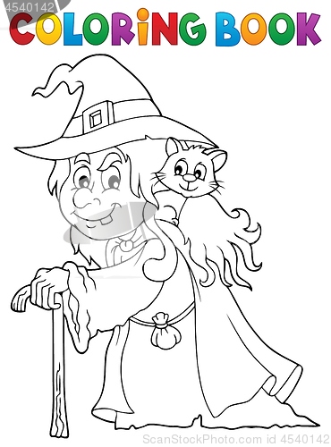 Image of Coloring book witch with cat topic 1