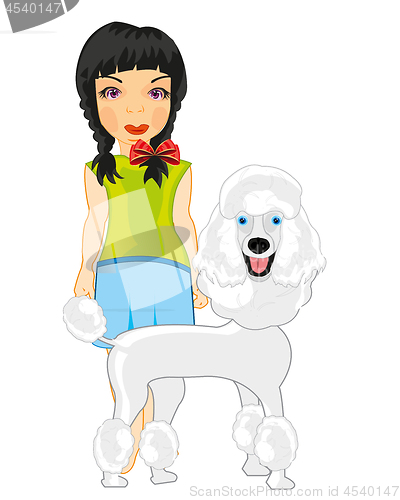 Image of Girl teenager with dog of the sort poodle