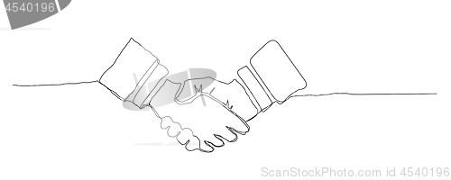 Image of Handshake vector illustration on a white background. Continuous line drawing style.