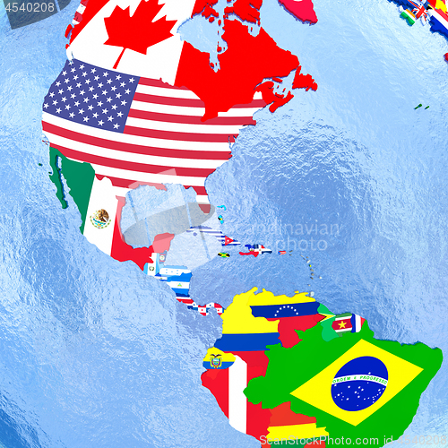 Image of Americas on political globe with flags