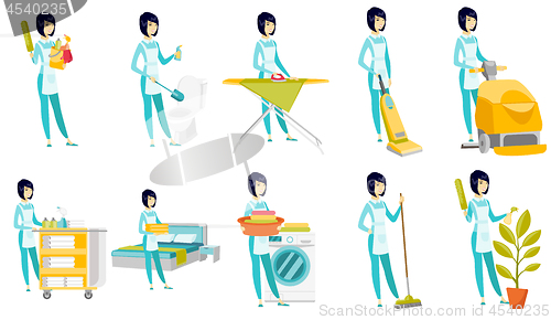Image of Vector set of illustrations with cleaner character