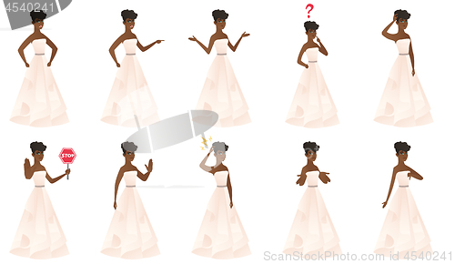 Image of Vector set of illustrations with bride character.