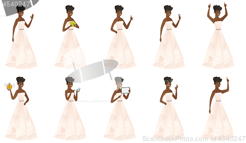 Image of Vector set of illustrations with bride character.