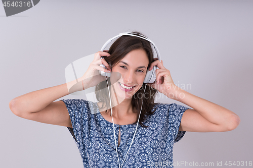 Image of woman with headphones isolated on a white