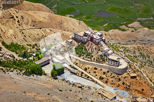 Image of Aerial view of Ki Gompa monastery, Spiti Valley, Himachal Prades