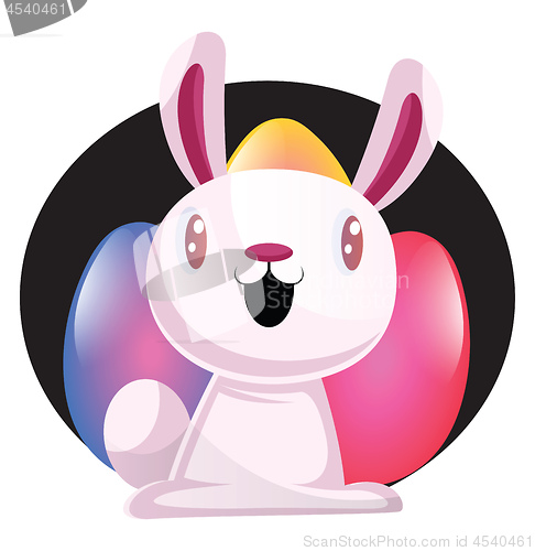 Image of Bunny in front of colorful easter eggs illustration web vector o