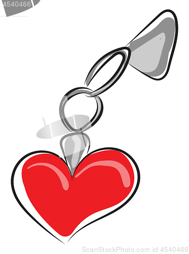 Image of Cartoon red-heart keychain vector or color illustration