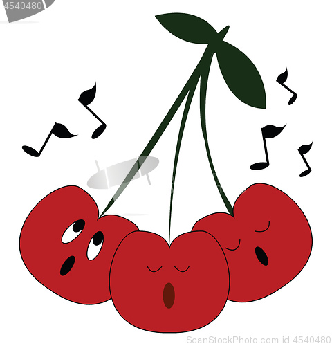 Image of Charming bunch of cherries singing vector or color illustration