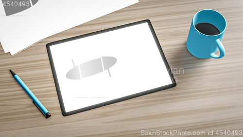 Image of tablet pc at the table background