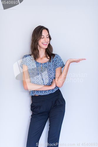 Image of young woman presenting your product
