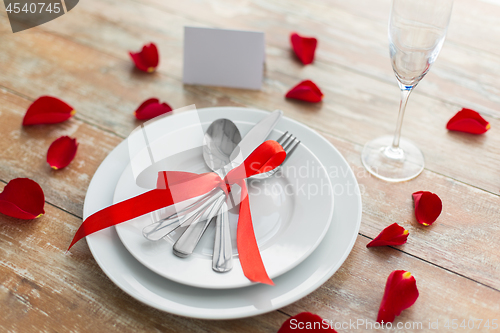 Image of close up of table setting for valentines day