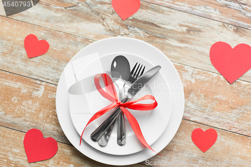 Image of close up of table setting for valentines day