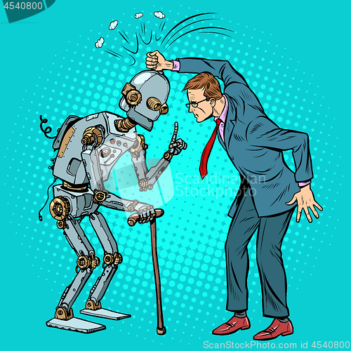 Image of man versus old robot