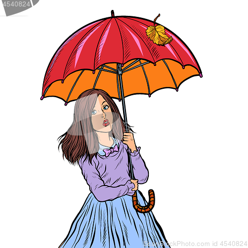 Image of Autumn. girl with umbrella