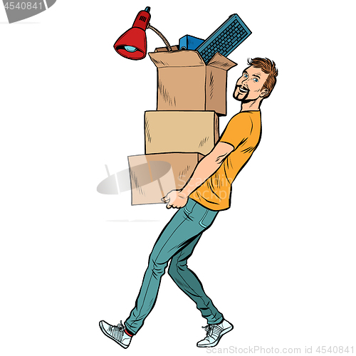 Image of man with boxes moving