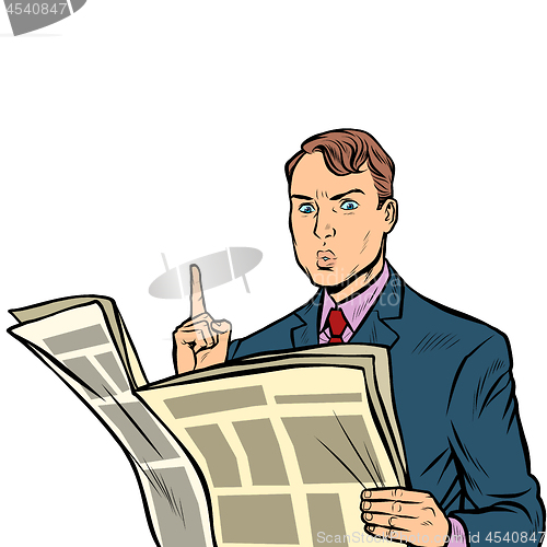 Image of attention. man reading a newspaper