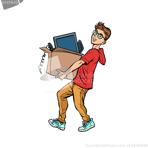 Image of boy desktop computer. Delivery and purchase