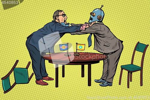 Image of man versus robot. new technologies and progress concept. Fight opponents