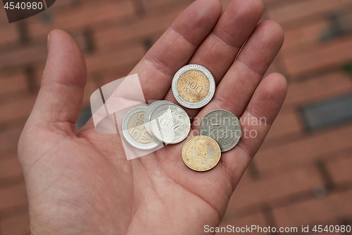 Image of Colombian Peso Coins Held in HAnd