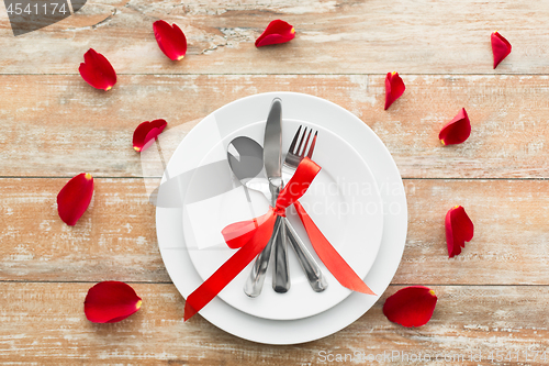 Image of close up of table setting for valentines day