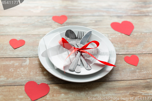 Image of close up of table setting for valentines day