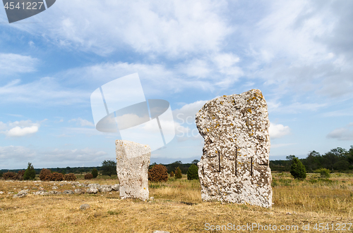 Image of Two standing stones in a gravefield at Karum on the island Oland