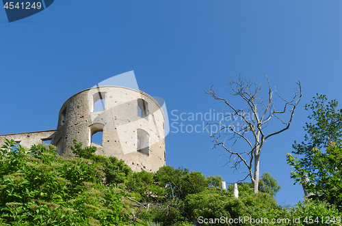 Image of Tower of Borgholm castle ruin a landmark on the swedish island O