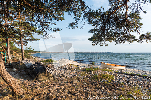 Image of Landed rowing boats in a bay of the Baltic Sea