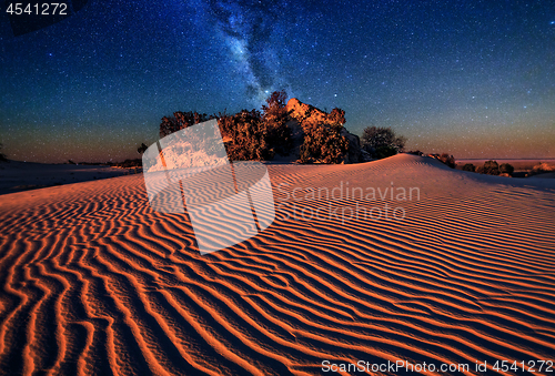 Image of Sand dunes under starry night sky