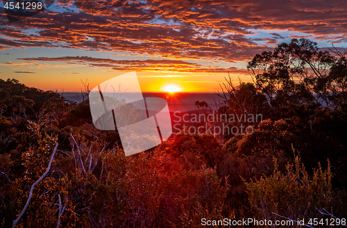 Image of Glorious sunrise views to horizon across mountain ranges