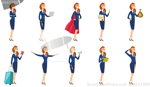 Image of Vector set of stewardess characters.