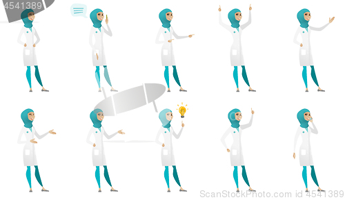 Image of Muslim doctor vector illustrations set.
