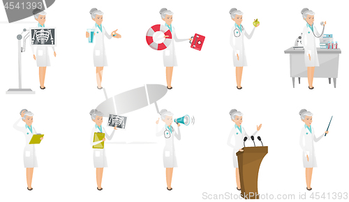 Image of Senior caucasian doctor vector illustrations set.