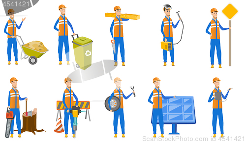 Image of Caucasian builder vector illustrations set.